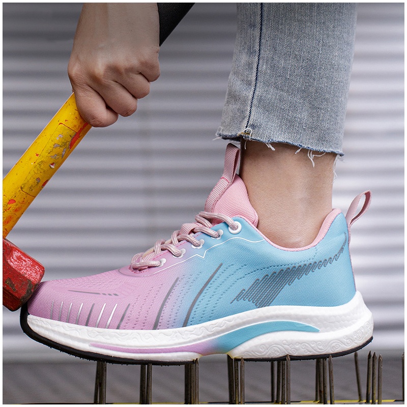 Sneakers Fashion Women - รองเท้าทำงานผู้หญิง ระบายอากาศได้ดี หัวเหล็ก ป้องกันอันตราย รองเท้าตาข่ายสำหรับฤดูร้อน รองเท้าบูทนิรภัย