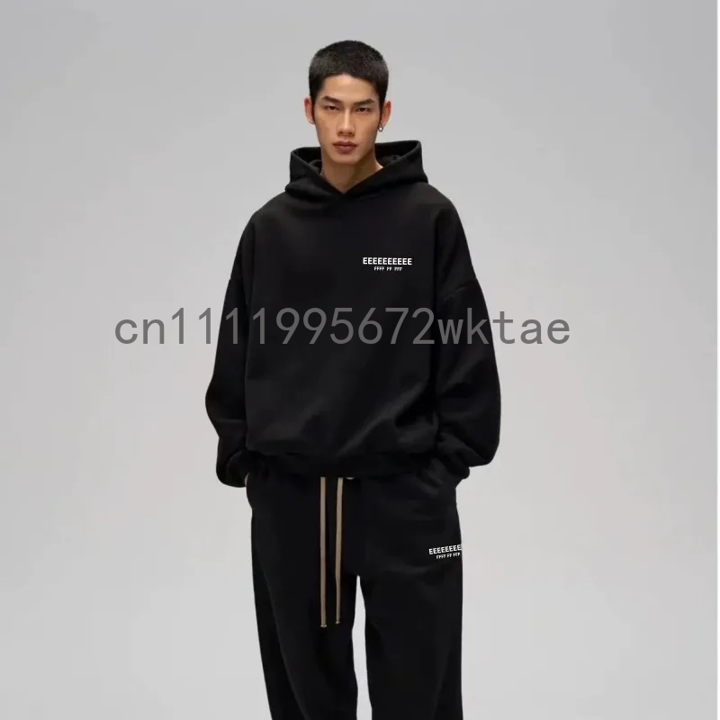 Women'S Fashion Hoodies - ชุดวอร์มซิลิโคน 3 มิติ ลายตัวอักษรด้านหน้าและด้านหลัง สไตล์คลาสสิก เสื้อฮู้ดดี้โอเวอร์ไซส์สำหรับผู้ชาย