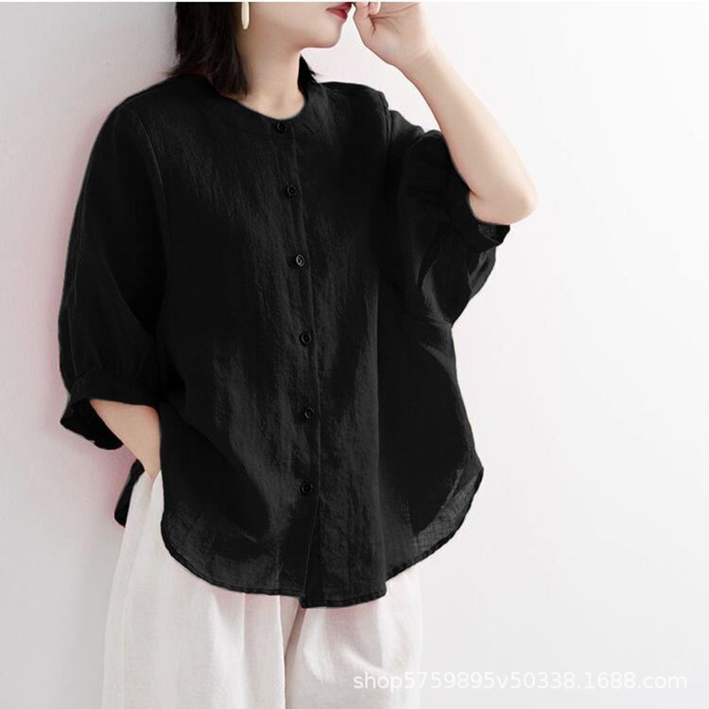 Women'S Fashion Jersey - เสื้อผู้หญิงไซส์ใหญ่ สีพื้น ผ้าฝ้ายลินินเนื้อบาง สวมใส่สบาย ทรงหลวม แฟชั่นสำหรับสาวออฟฟิศ