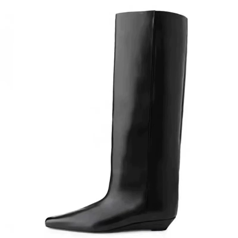 Women'S Fashion Knee High Boots - แฟชั่นผู้หญิงเข่ารองเท้าบูทสูงชี้ Toe Wedges สวมใส่ Femme Retro