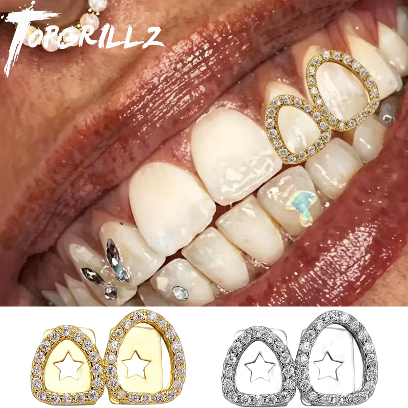 Women'S Fashion Visor - TOPGRILLZ ชุดฟันปลอมแบบ Iced Out Double Hollow