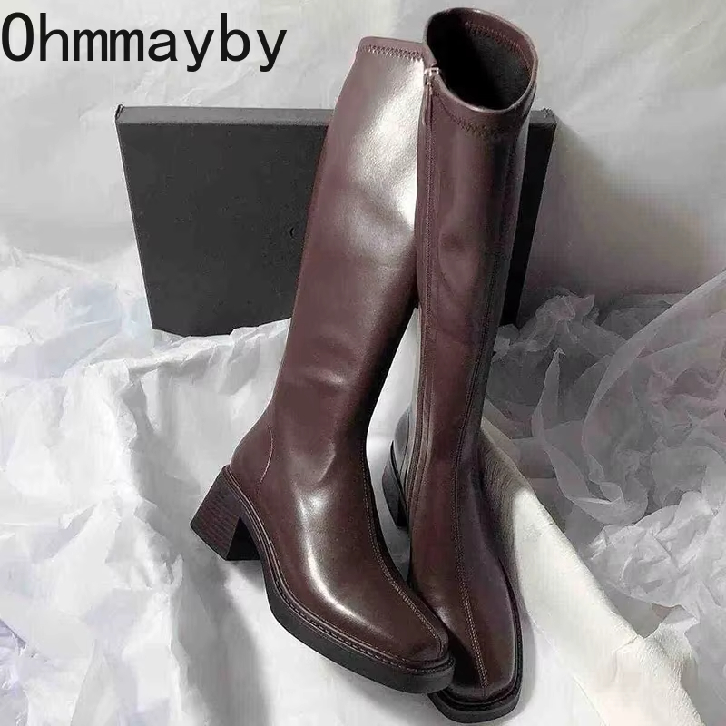 Women'S Fashion Knee High Boots - Vintage ส้นหนาผู้หญิงเข่ารองเท้าบูทสูงแฟชั่นซิปด้านข้างรองเท้าฤดูใบไม้ร่วงฤดูหนาวสุภาพสตรีกระชับยาว Botas De Mujer