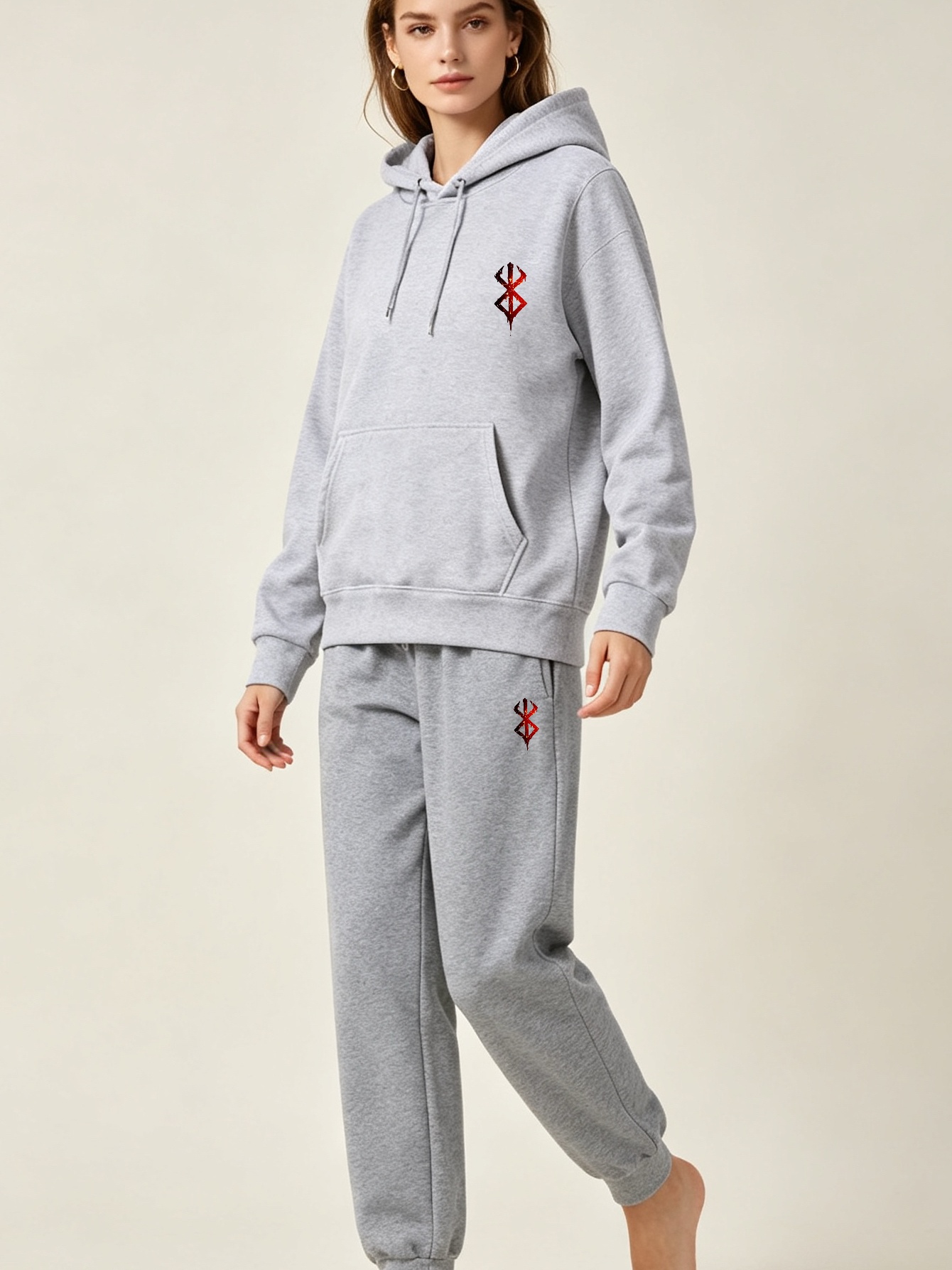 Women'S Fashion Hoodies - ชุดเซ็ตเสื้อฮู้ดพิมพ์ลายและกางเกงขายาวมีเชือกผูกเอว สไตล์ลำลองแฟชั่นฤดูใบไม้ร่วงและฤดูหนาว สำหรับทุกเพศ