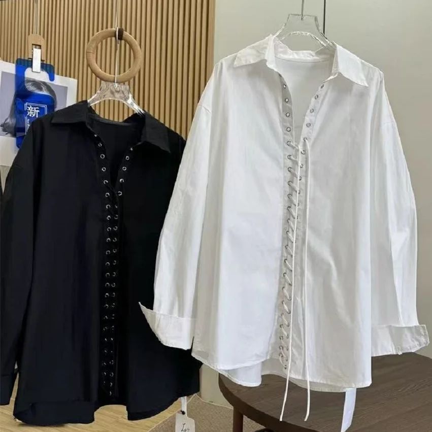Women'S Fashion Jersey - เสื้อเชิ้ตผ้าฝ้ายสีดำขาว ดีไซน์โดดเด่น สำหรับผู้หญิง ฤดูใบไม้ผลิ ฤดูร้อน ฤดูใบไม้ร่วง