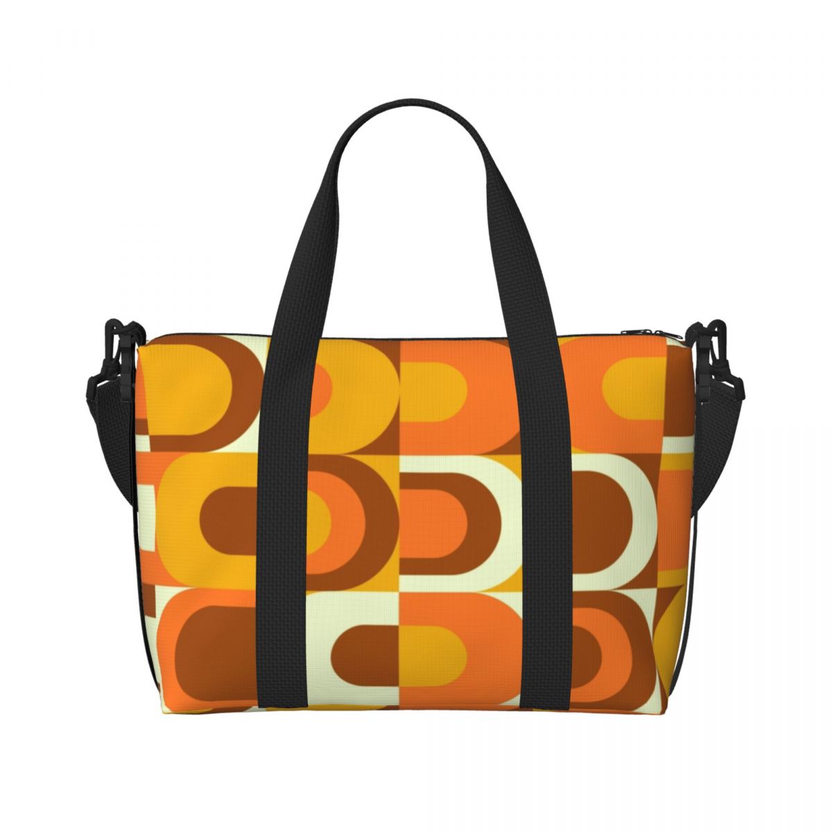 Women'S Fashion Of The 70S - Custom 70s รูปแบบอุตสาหกรรมสีส้มและสีน้ําตาล Tote กระเป๋าผู้หญิงเรขาคณิตสีสันไหล่ Shopping