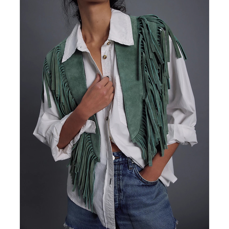 Women'S Fashion Of The 70S - เสื้อกั๊กหนังกลับสไตล์วินเทจ Y2K สำหรับผู้หญิง ชุดฮิปปี้ยุค 70 เสื้อแจ็คเก็ตเปิดด้านหน้าแบบไม่มีแขน