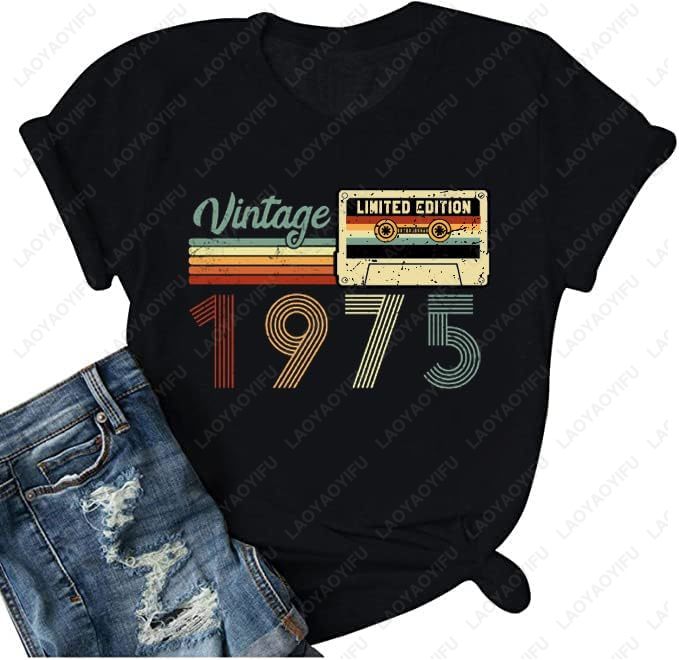 Women'S Fashion Of The 70S - Vintage 1975 เสื้อยืดผู้หญิง 50th วันเกิดที่มีความหมายของขวัญ Retro
