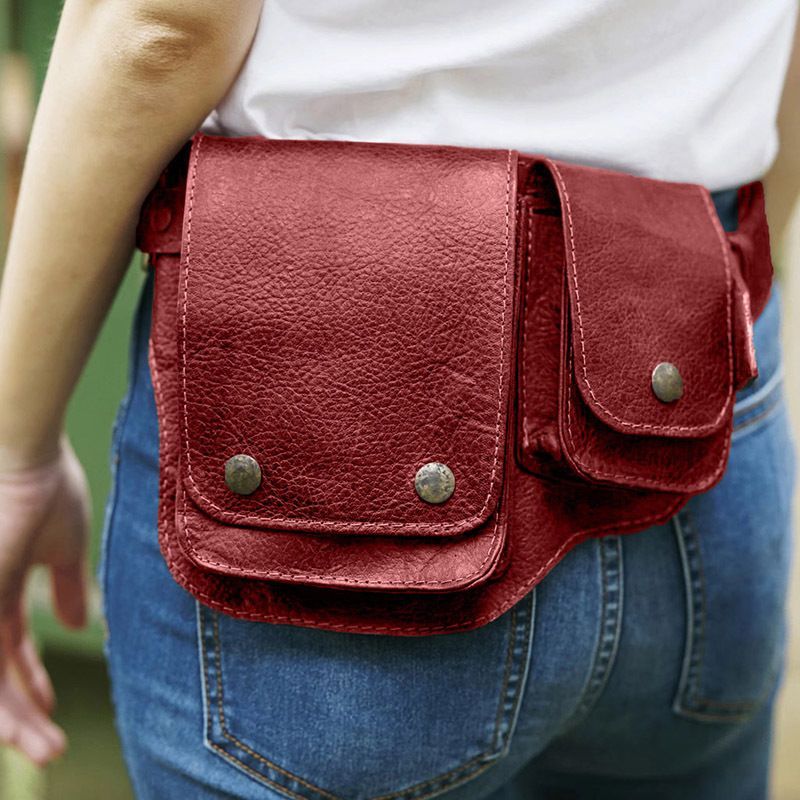 Women'S Fashion Utility Belt - กระเป๋าคาดขา กระเป๋าคาดเอวสำหรับผู้หญิง กระเป๋าคาดเอวสไตล์ยุคกลาง หนัง PU กระเป๋าอเนกประสงค์