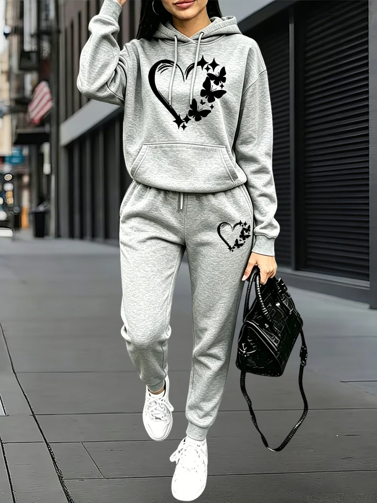 Women'S Fashion Hoodies - ชุดวอร์มแฟชั่นใหม่ปี 2026 เสื้อฮู้ดและกางเกงขายาวสำหรับผู้หญิง ชุดลำลองสำหรับฤดูใบไม้ร่วงและฤดูหนาว ชุดออกกำลังกายแบบสวมใส่สบายๆ สำหรับวิ่งจ๊อกกิ้งกลางแจ้ง
