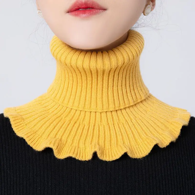 Turtleneck Bodysuit - อบอุ่นถักผ้าพันคอผู้หญิงคอเต่าถักปลอมปลอมที่ถอดออกได้ผ้าพันคอฤดูหนาวที่อบอุ่นWindproof Wrapผ้าพันคอRuffles
