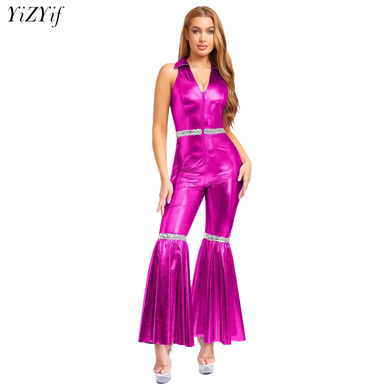 Sleeveless Jumpsuit - ผู้หญิง 70s Disco บอดี้สูทฮาโลวีน Carnival Party