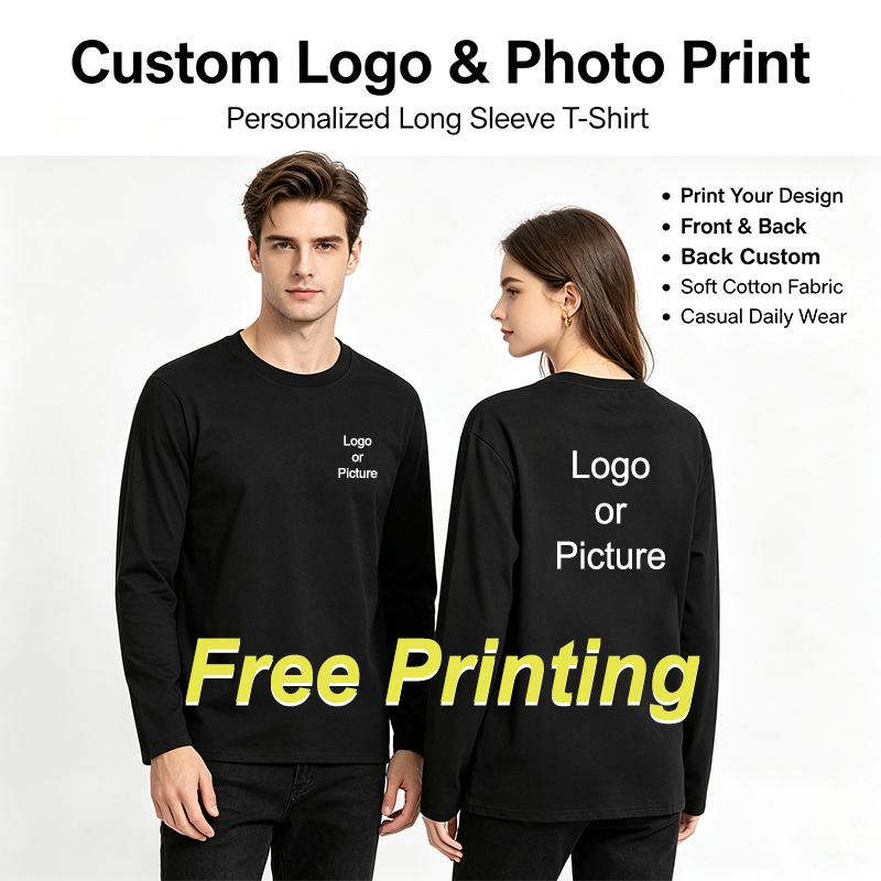 Women'S Fashion Jersey - เสื้อยืดแขนยาวผ้าฝ้ายแบบกำหนดเองได้ แฟชั่นผู้ชาย พิมพ์ลาย คอกลม เสื้อยืดผู้หญิง สวมใส่สบายๆ