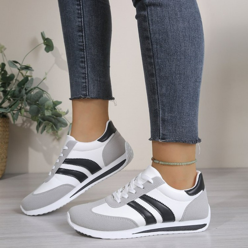 รองเท้าผ้าใบสีขาวแฟชั่นแบบผูกเ - Sneakers Fashion Women บทวิจารณ์และราคา