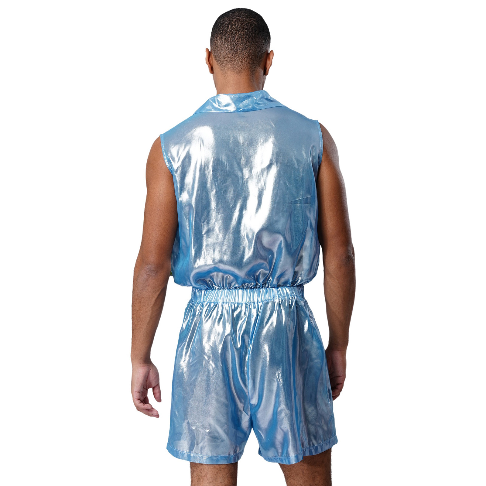 Mens Sheer Shiny Metallic ชีฟอ - Sleeveless Jumpsuit บทวิจารณ์และราคา