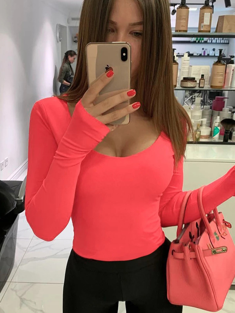 สีส้มนีออนบอดี้สูทผู้หญิงแขนยา - Turtleneck Bodysuit บทวิจารณ์และราคา