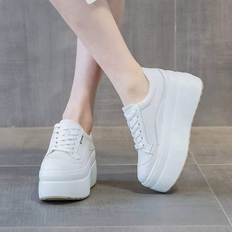 8 ซม.ใหม่ผ้าใบของแท้หนังผู้หญิ - Sneakers Fashion Women บทวิจารณ์และราคา