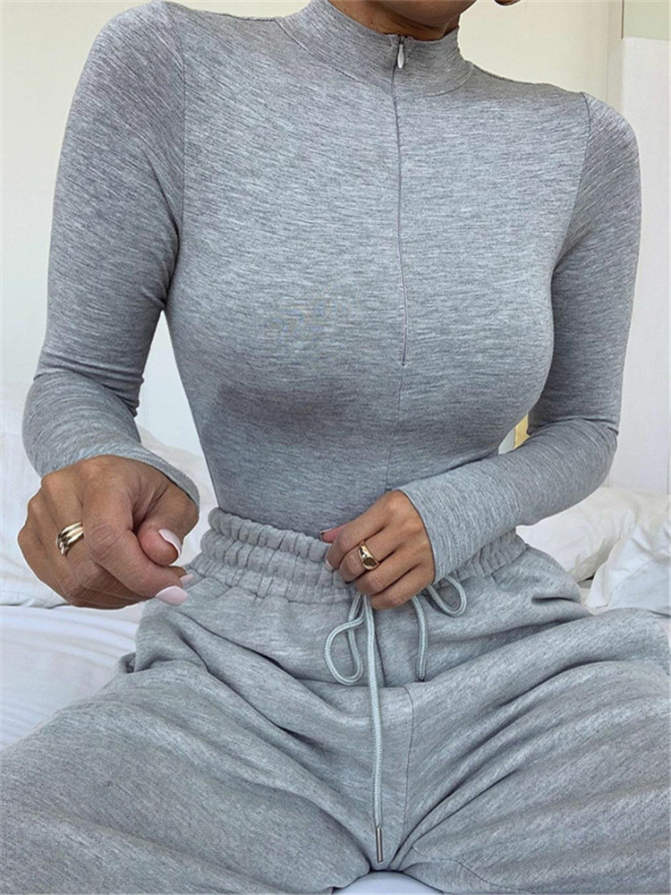 Shestyle Solid Zipper Bodycon  - Turtleneck Bodysuit บทวิจารณ์และราคา