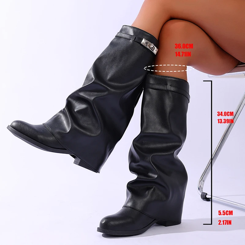 รองเท้าบูทหนัง PU สีดำทรงสูงถึ - Women'S Fashion Knee High Boots บทวิจารณ์และราคา