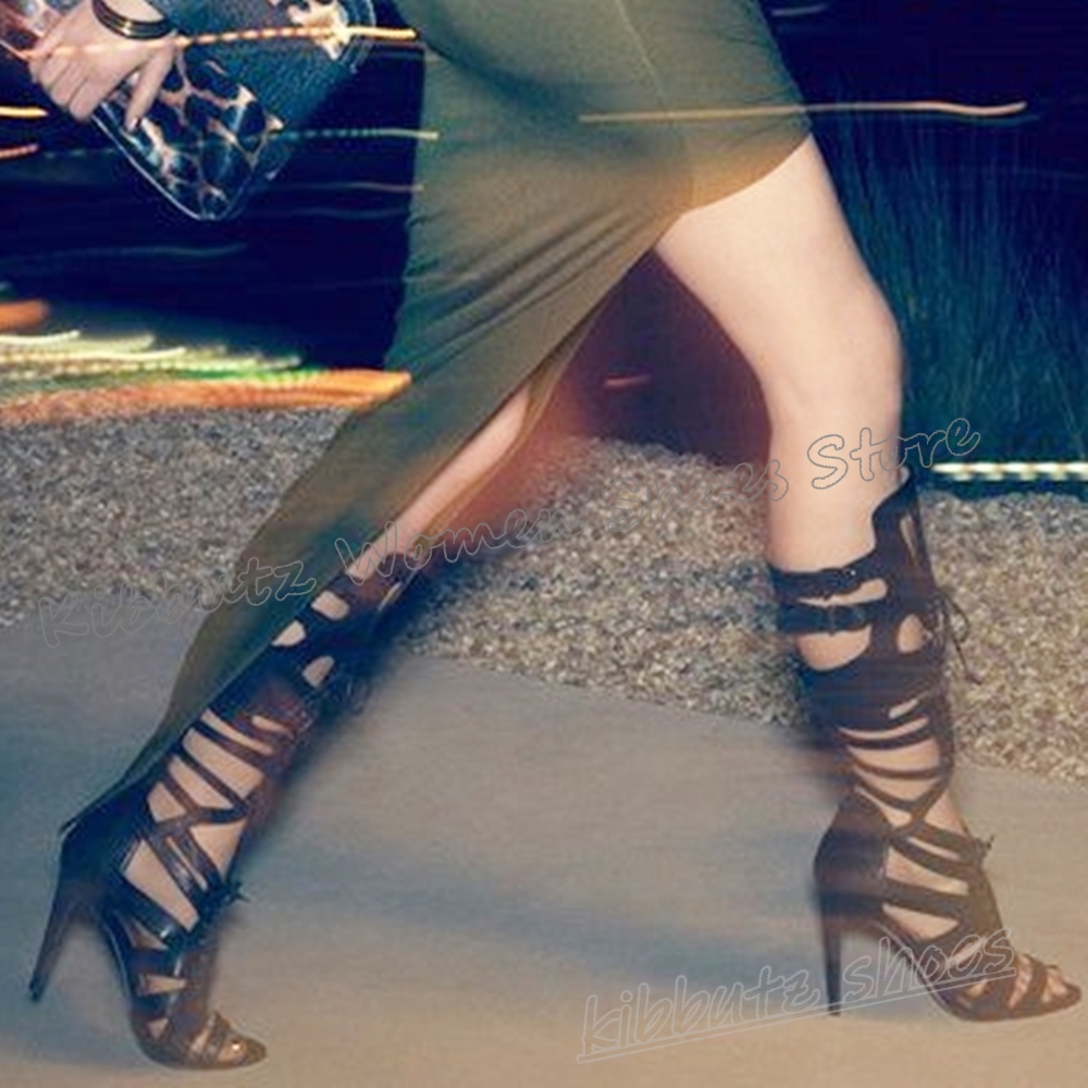 รองเท้าบูทหุ้มข้อแบบผูกเชือก ส - Women'S Fashion Knee High Boots บทวิจารณ์และราคา
