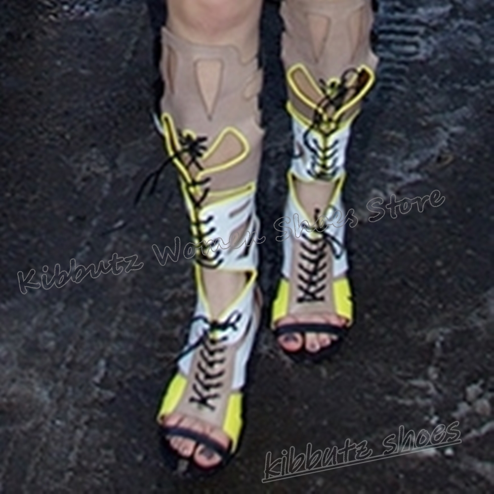รองเท้าบูทหุ้มข้อแบบผูกเชือก ส - Women'S Fashion Knee High Boots บทวิจารณ์และราคา
