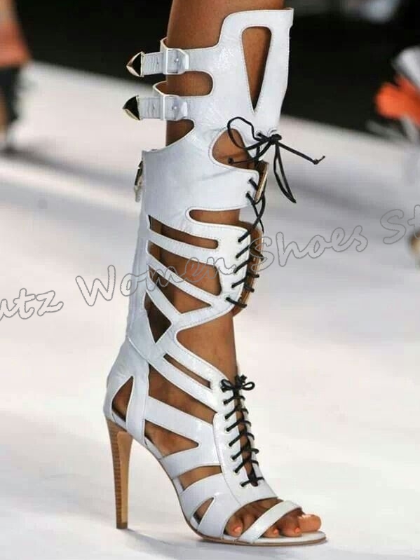 รองเท้าบูทหุ้มข้อแบบผูกเชือก ส - Women'S Fashion Knee High Boots บทวิจารณ์และราคา