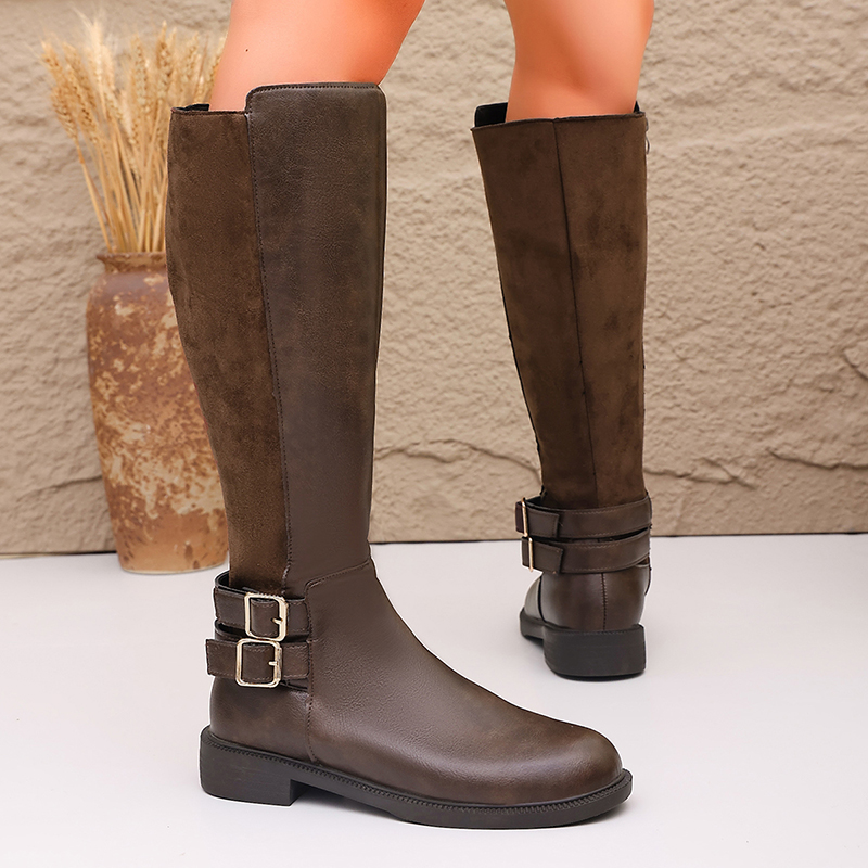 รองเท้าบูทขี่ม้าหนัง PU สีน้ำต - Women'S Fashion Knee High Boots บทวิจารณ์และราคา