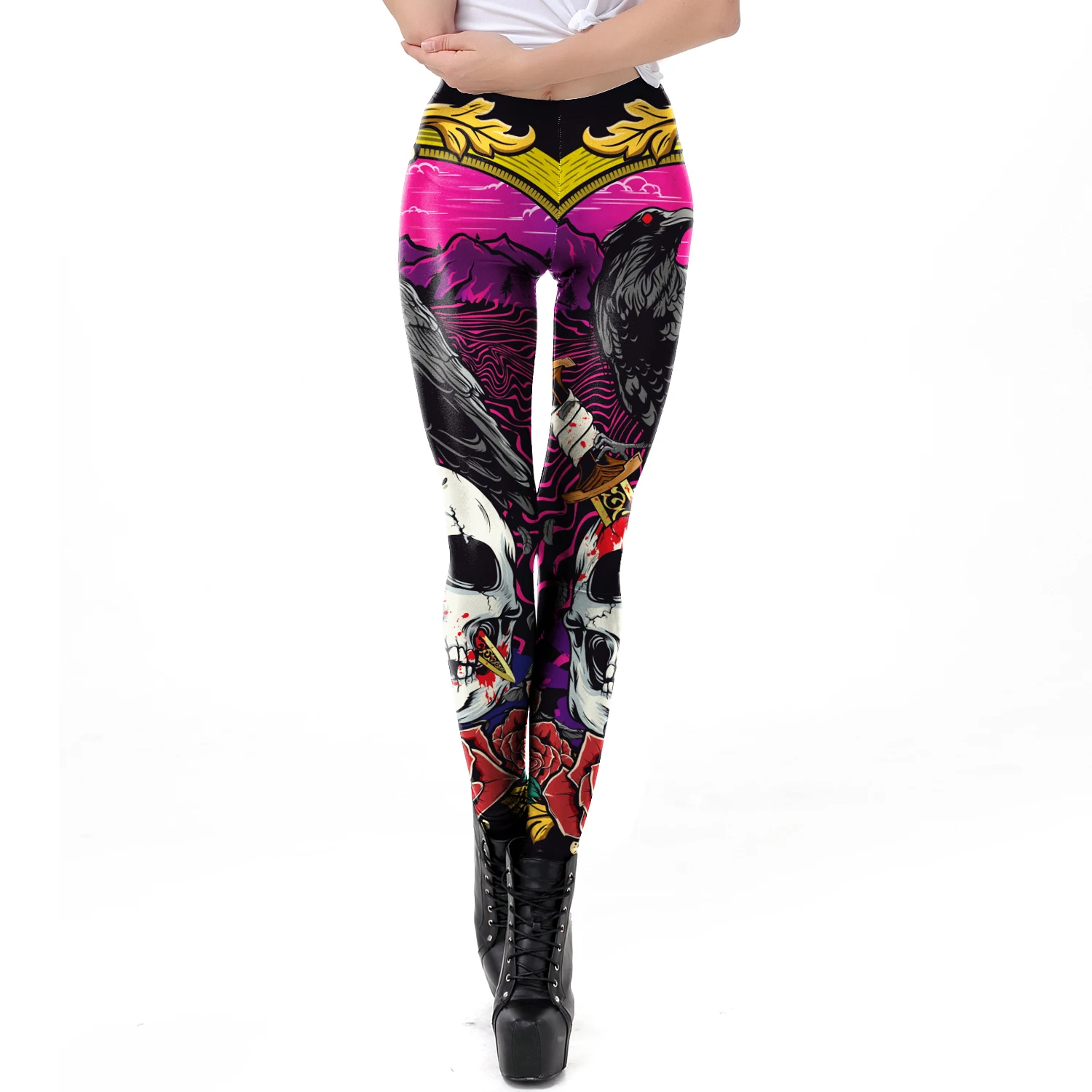 แฟชั่น Skull Rose พิมพ์ Leggin - Women'S Fashion Leggings บทวิจารณ์และราคา