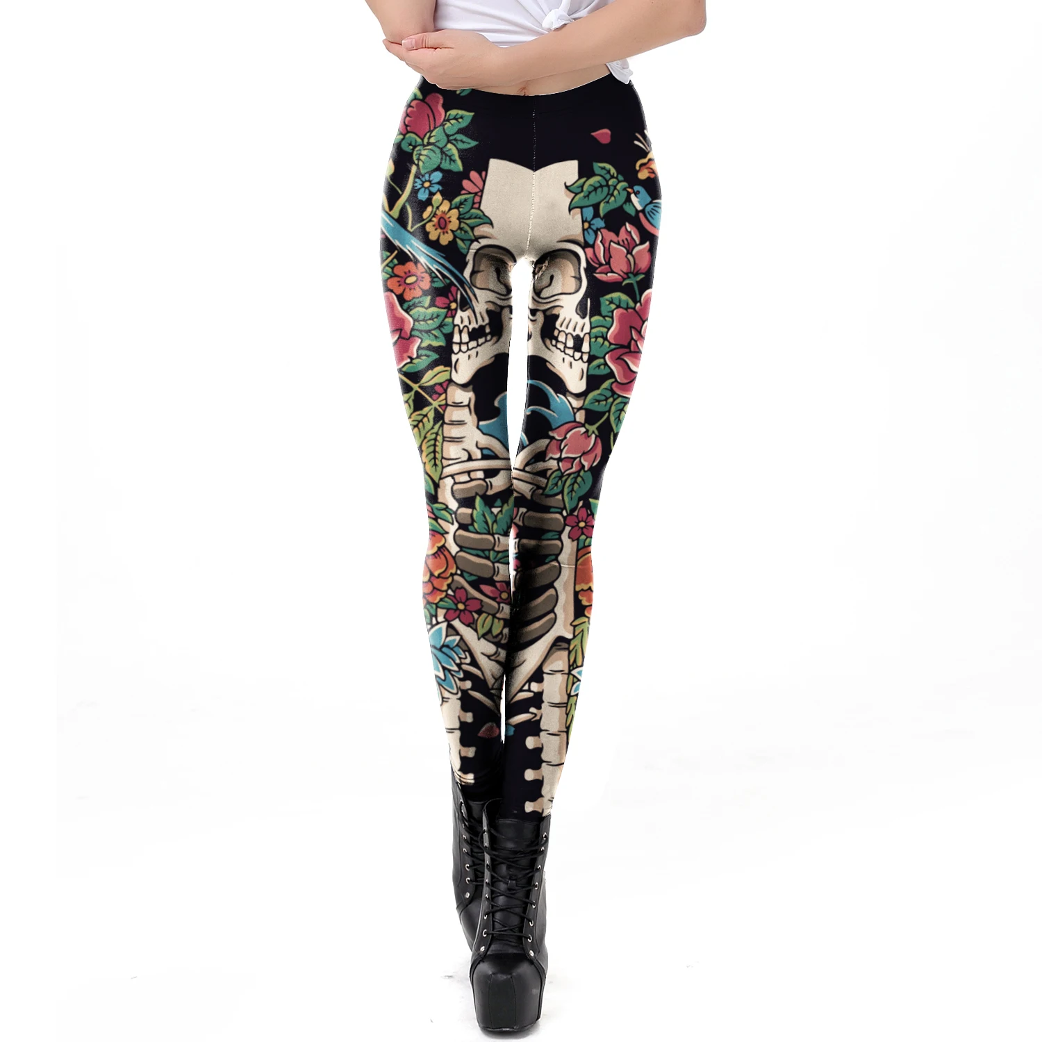 แฟชั่น Skull Rose พิมพ์ Leggin - Women'S Fashion Leggings บทวิจารณ์และราคา